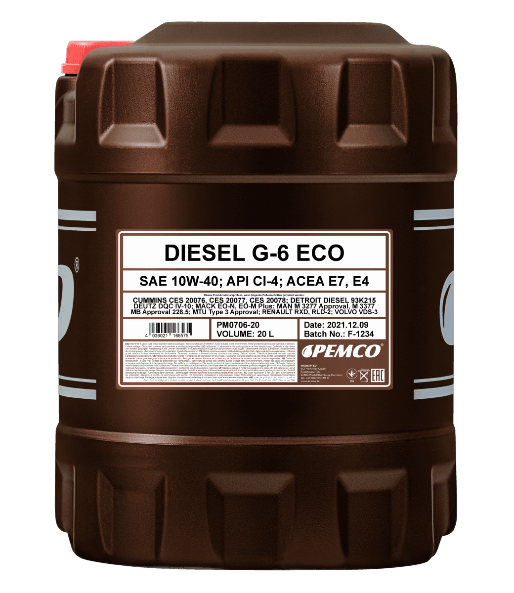 Масло моторное Pemco Diesel G-6 UHPD Eco 10W-40 API CI-4 ACEA E4/E7